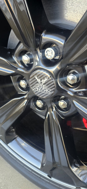 AMASTAGZ 4 PCS Universal Wheel Center Caps – Genuine Carbon Fiber – Fits Cars & Trucks – 2.25 In. (57 mm), Stagz Edition