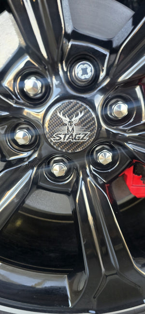 AMASTAGZ 4 PCS Universal Wheel Center Caps – Genuine Carbon Fiber – Fits Cars & Trucks – 2.5 In. (63 mm), Stagz Edition