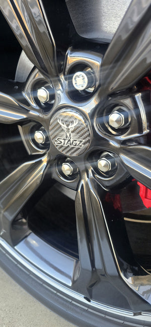 AMASTAGZ 4 PCS Universal Wheel Center Caps – Genuine Carbon Fiber –  Fits Cars & Trucks – 2.36 In. (60 mm), Stagz Edition