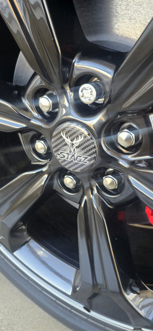 AMASTAGZ 4 PCS Universal Wheel Center Caps – Genuine Carbon Fiber –  Fits Cars & Trucks – 2.72 In. (69 mm), Stagz Edition