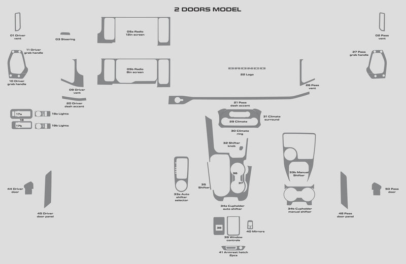 Ford Bronco (SUV) | 2021-2025 | Dash kit (Full) | #FOB221INT