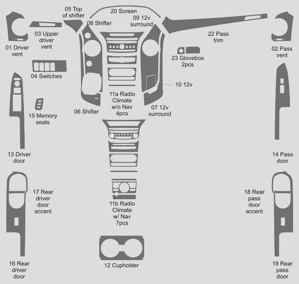 Pilote Honda (VUS) | 2012-2015 | Kit tableau de bord (complet) | #HOPI12INF