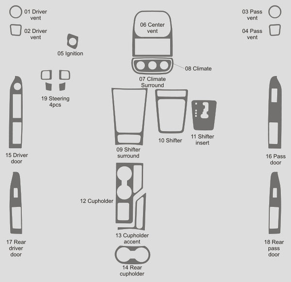 Jeep boussole (VUS) | 2009-2016 | Kit tableau de bord (complet) | #JECO09NF