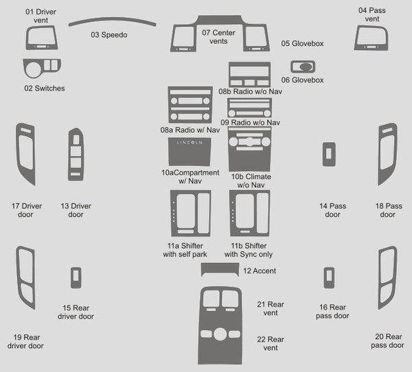 Lincoln MKS (berline) | 2010-2012 | Kit tableau de bord (complet) | #LIMS09INF