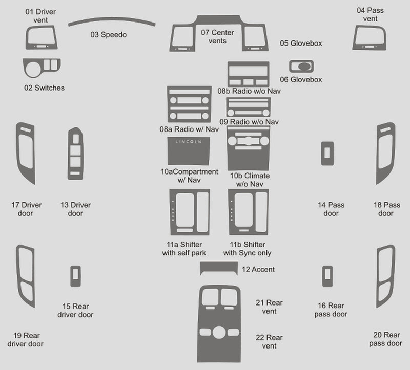 Lincoln MKS (berline) | 2010-2012 | Kit tableau de bord (complet) | #LIMS09INF