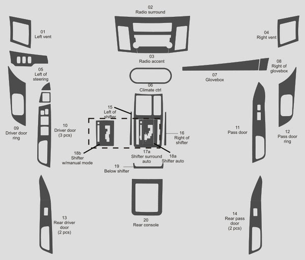 Mitsubishi Lancer (berline) | 2008-2015 | Kit tableau de bord (complet) | #MILA08INF