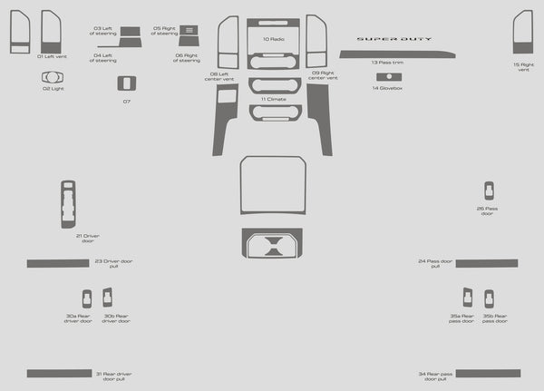 Ford F-350 Super Duty (SuperCabine) | 2017-2021 | Kit tableau de bord (complet) | #FOF217INF