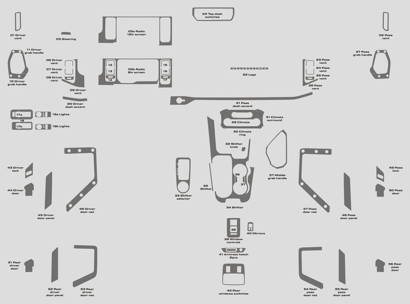 Ford Bronco (VUS) | 2021-2023 | Kit tableau de bord (complet) | #FOBR21INF