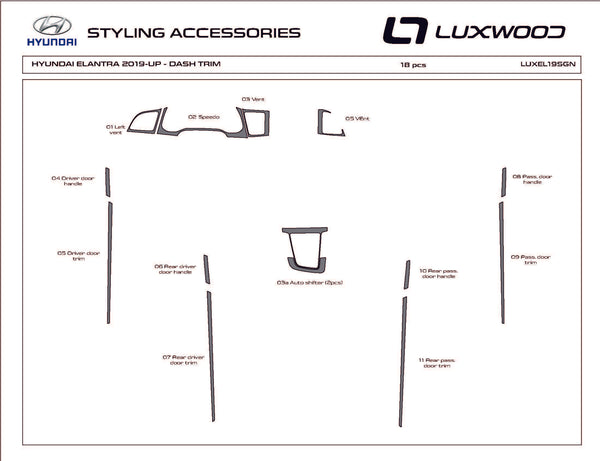 Hyundai Elantra (berline) | 2019-2020 | Kit tableau de bord (Signature) | #LUXEL19SGN