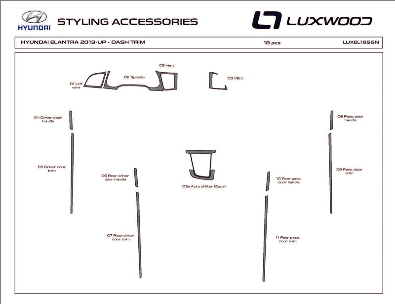 Hyundai Elantra (Sedan) | 2019-2020 | Dash kit (Signature) | #LUXEL19SGN