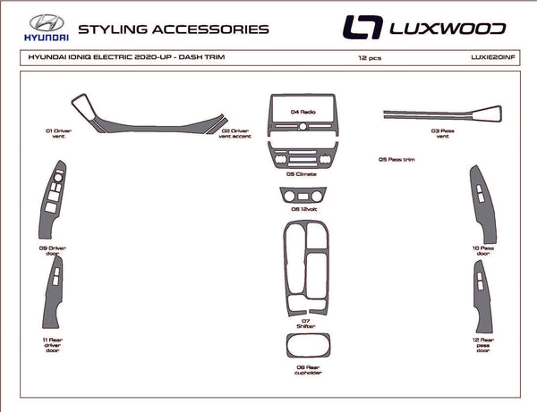 Hyundai Ioniq Electric (Hatchback) | 2020-2021 | Dash kit (Full) | #LUXIE20INF