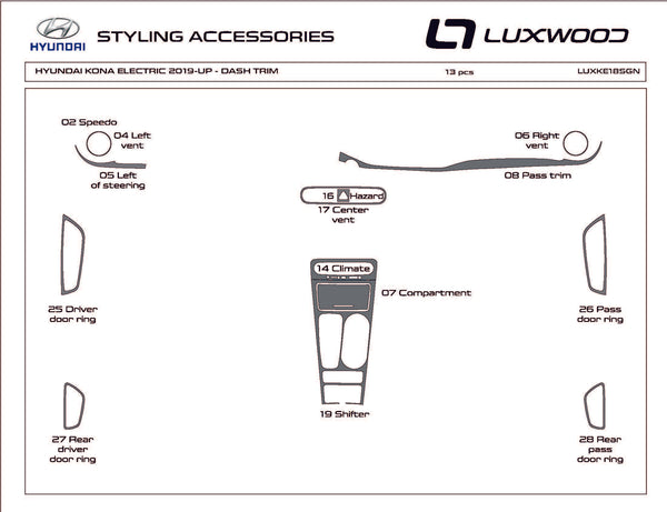 Hyundai Kona (SUV) | 2019-2021 | Dash kit (Signature) | #LUXKE19SGN