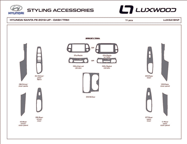 Hyundai Santa Fé (SUV) | 2019-2020 | Kit tableau de bord (complet) | #LUXSA19INF