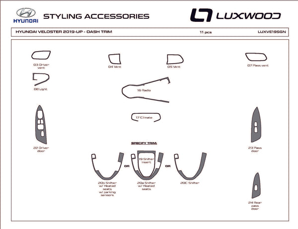 Hyundai Veloster (Hatchback) | 2019-2022 | Dash kit (Signature) | #LUXVE19SGN