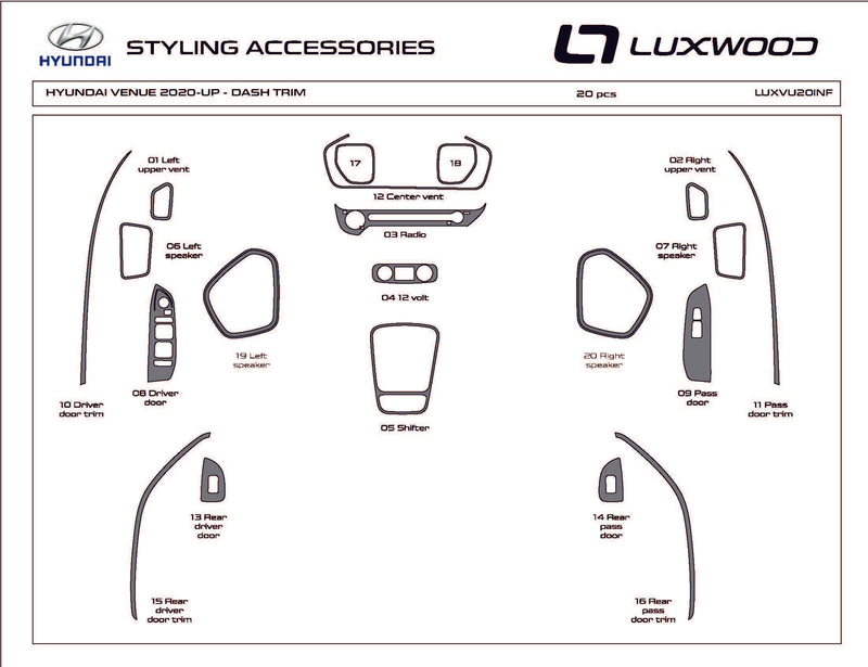 Hyundai Venue (SUV) | 2020-2024 | Dash kit (Full) | #LUXVU20INF