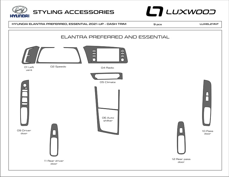 Hyundai Elantra (Sedan) | 2021-2024 | Dash kit (Full) | #LUXEL21INT