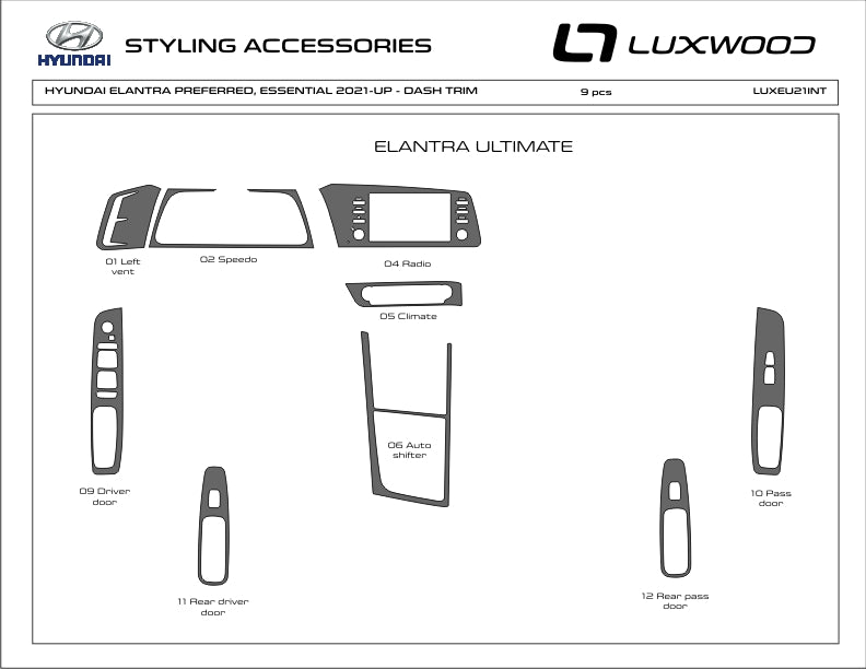 Hyundai Elantra (berline) | 2021-2023 | Kit tableau de bord (complet) | #LUXEU21INT